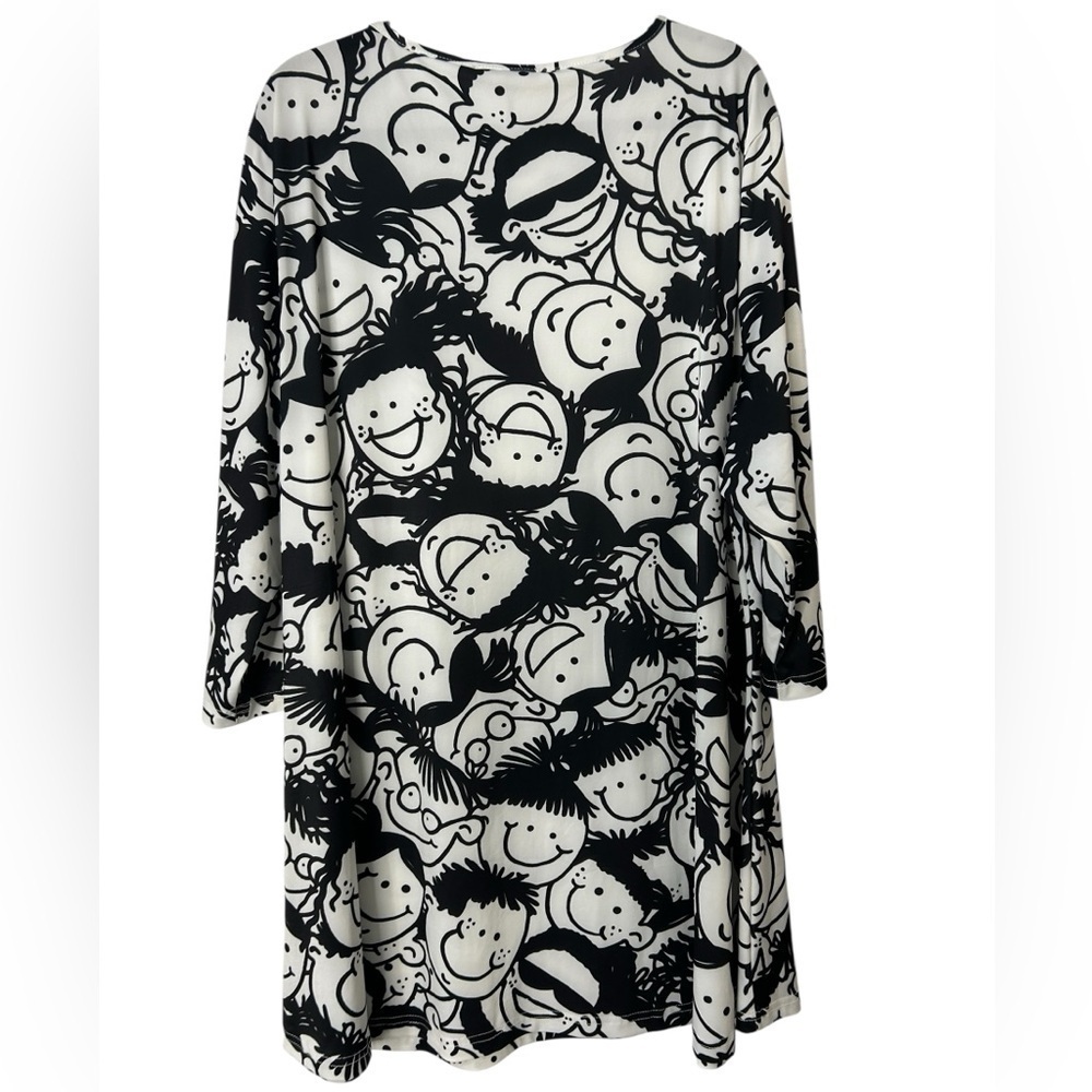 Lily by Firmiana Black & White Cartoon Face Print Dress Lagenlook/Boho Style 4XL - Picture 4 of 5
